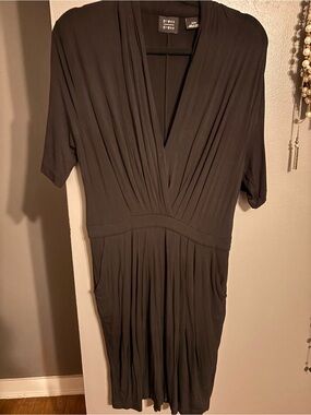 Press Dress Black V-Neck Gathered Waist Dress